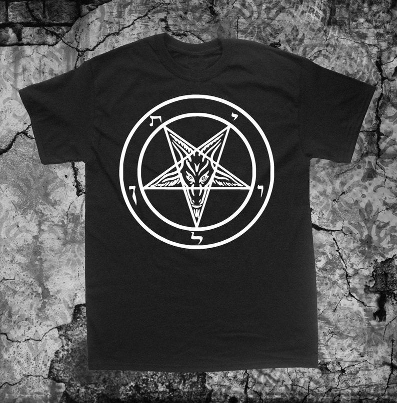 Great Deal 230 Gsm 100% Cotton Pentagram T Shirt Punk Diy Occult Gothic Evil Satan Goat S Head Baphomet Satanic Goat Skull Voodoo Metal Devil Witchcraft Wicca De M zwart