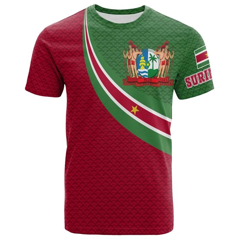 Zengyanqin02 T-shirt met Surinaamse vlag en grafische print voor heren. Surinaams nationaal embleem. 3D-geprinte T-shirts. Zomer Boliviaanse jongens sporttops. Straatshirts. 6XL