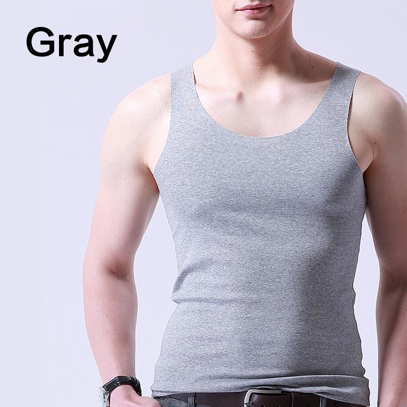 WomWear 1PC Casual Slanke Strakke Ondershirt Heren Naadloze Ijs Zijde Tank Bouncy Top Effen Elastisch Mode XL grijze kleur
