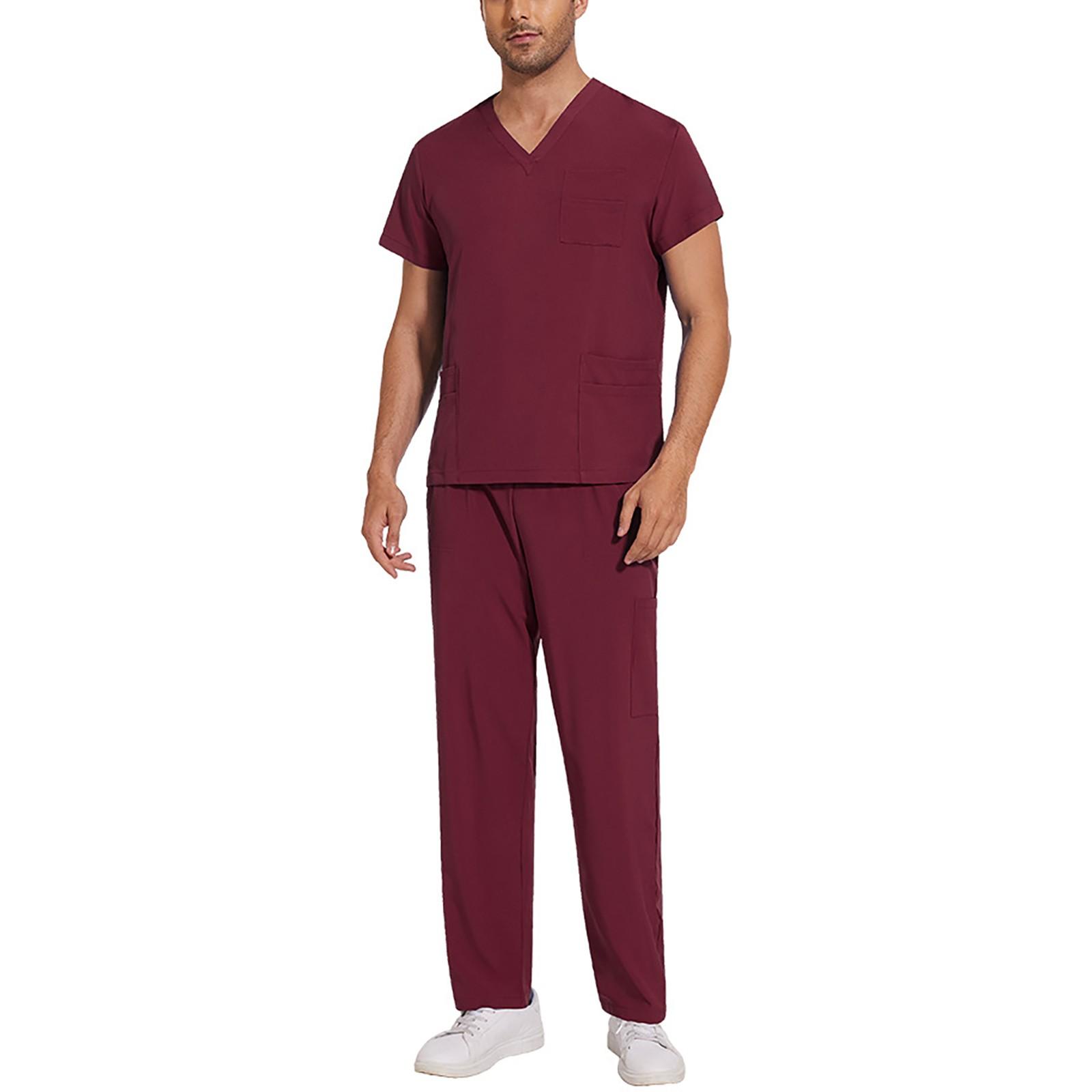 Amydeal Soild Scrub Working Uniform Suit For Men's Cross V-Neck Short Sleeve Fun T-Shirts Workwear Tee With Pockets M
