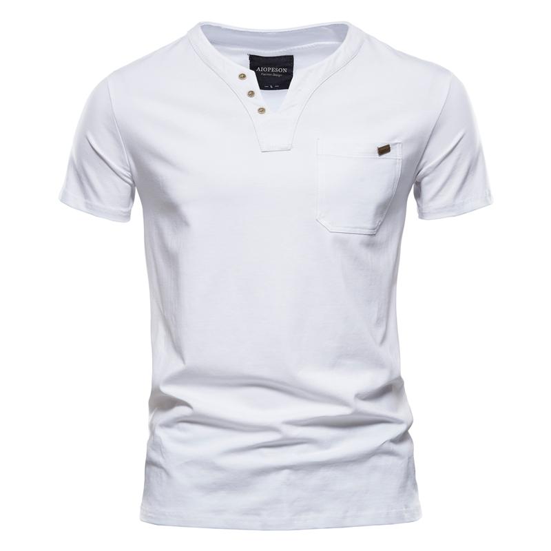AIOPESON Men Fashion Usegiraffe Zomer Eenvoudig Casual T-shirt Mannen Mode Trend Sport T-shirt Mannen Knop Mannen T-shirt Slanke Katoenen Zak Heren T-shirt L wit
