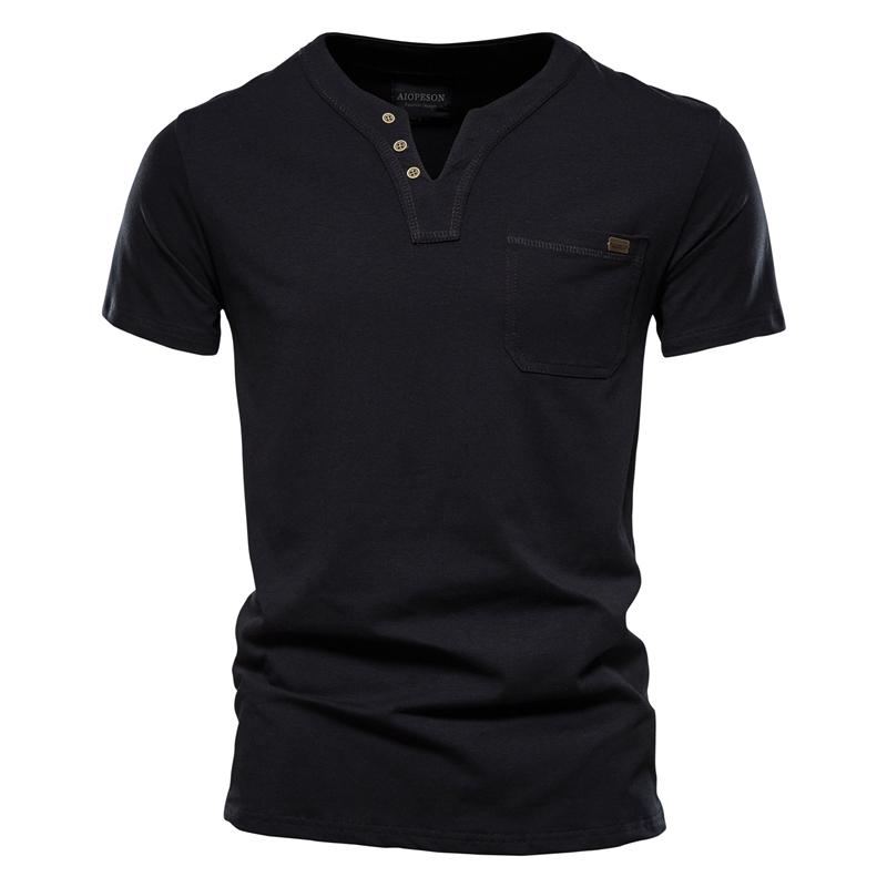 AIOPESON Men Fashion Usegiraffe Zomer Eenvoudig Casual T-shirt Mannen Mode Trend Sport T-shirt Mannen Knop Mannen T-shirt Slanke Katoenen Zak Heren T-shirt M zwart