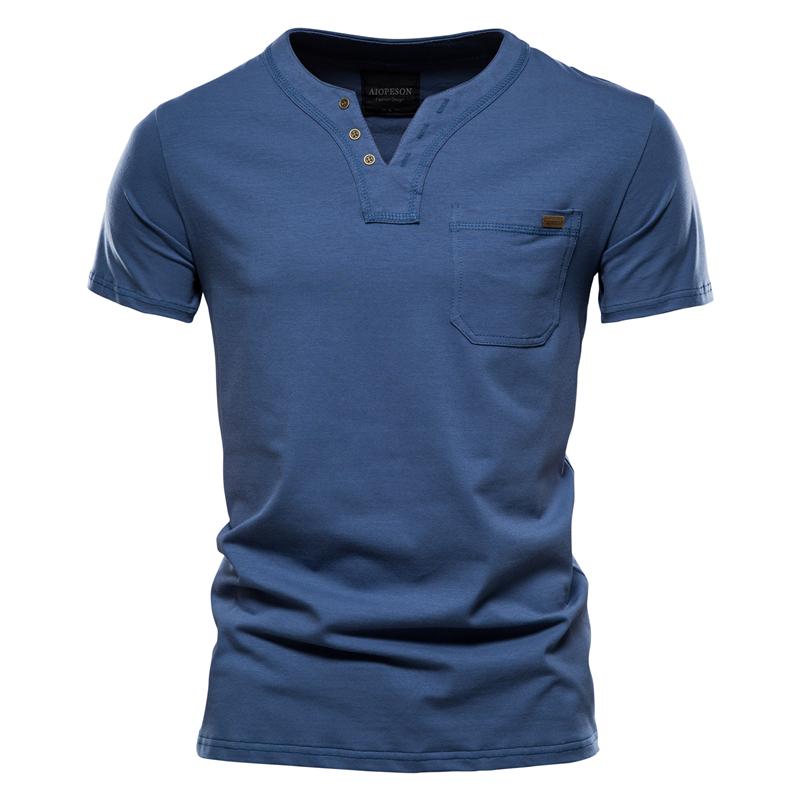 AIOPESON Men Fashion Usegiraffe Zomer Eenvoudig Casual T-shirt Mannen Mode Trend Sport T-shirt Mannen Knop Mannen T-shirt Slanke Katoenen Zak Heren T-shirt M blauw