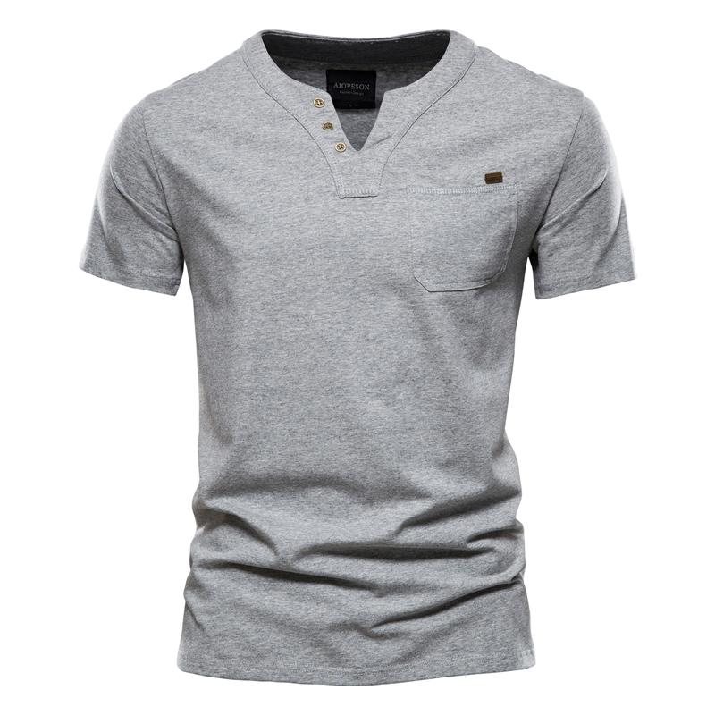 AIOPESON Men Fashion Usegiraffe Zomer Eenvoudig Casual T-shirt Mannen Mode Trend Sport T-shirt Mannen Knop Mannen T-shirt Slanke Katoenen Zak Heren T-shirt 3XL grijs