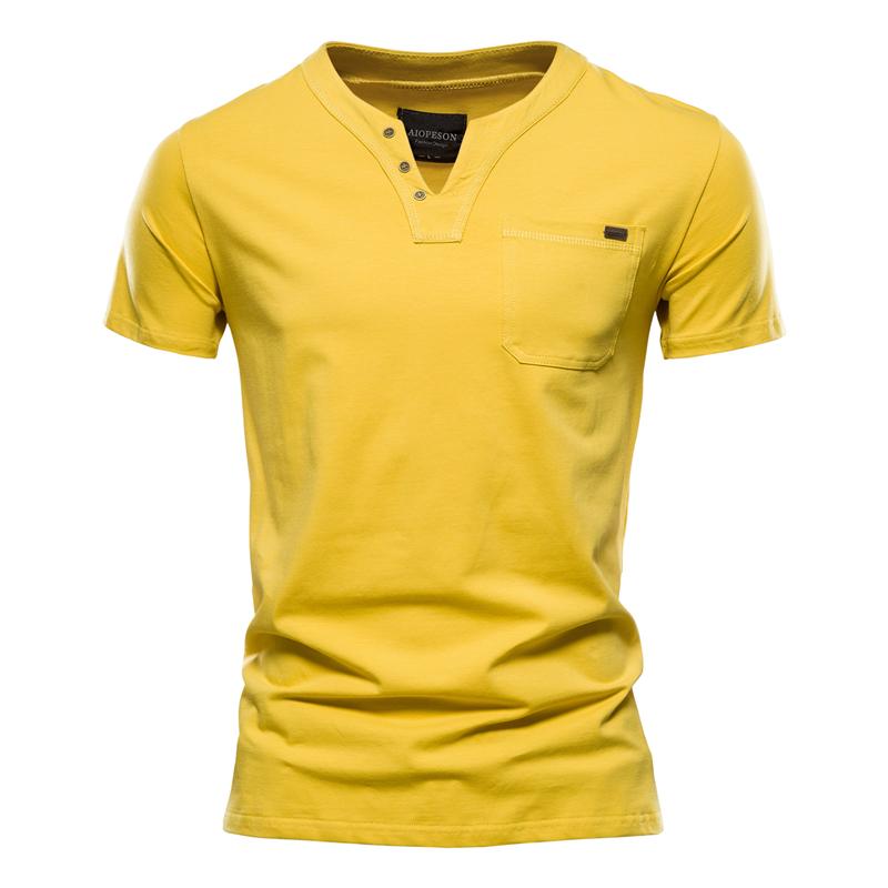 AIOPESON Men Fashion Usegiraffe Zomer Eenvoudig Casual T-shirt Mannen Mode Trend Sport T-shirt Mannen Knop Mannen T-shirt Slanke Katoenen Zak Heren T-shirt L geel