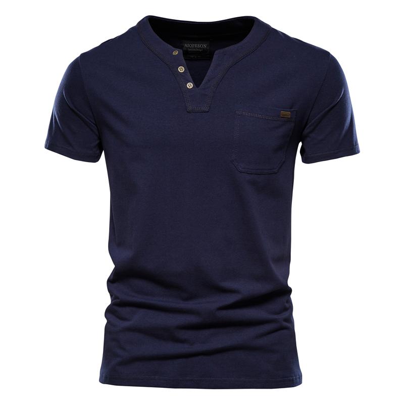 AIOPESON Men Fashion Usegiraffe Zomer Eenvoudig Casual T-shirt Mannen Mode Trend Sport T-shirt Mannen Knop Mannen T-shirt Slanke Katoenen Zak Heren T-shirt M marineblauwe kleur