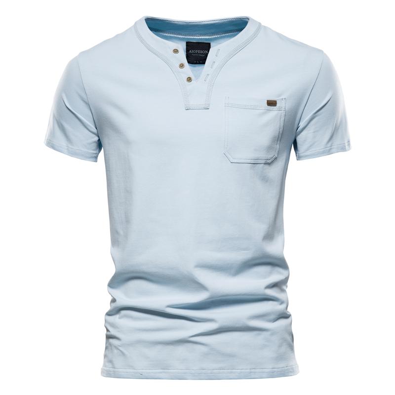 AIOPESON Men Fashion Usegiraffe Zomer Eenvoudig Casual T-shirt Mannen Mode Trend Sport T-shirt Mannen Knop Mannen T-shirt Slanke Katoenen Zak Heren T-shirt 3XL lichtblauwe kleur