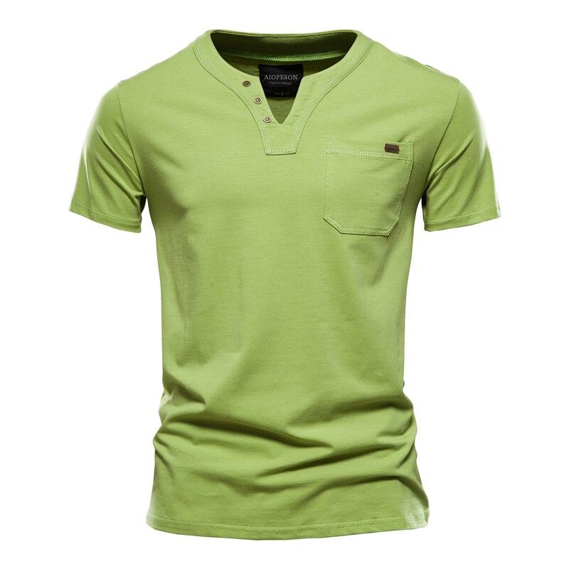 AIOPESON Men Fashion Usegiraffe Zomer Eenvoudig Casual T-shirt Mannen Mode Trend Sport T-shirt Mannen Knop Mannen T-shirt Slanke Katoenen Zak Heren T-shirt M groen