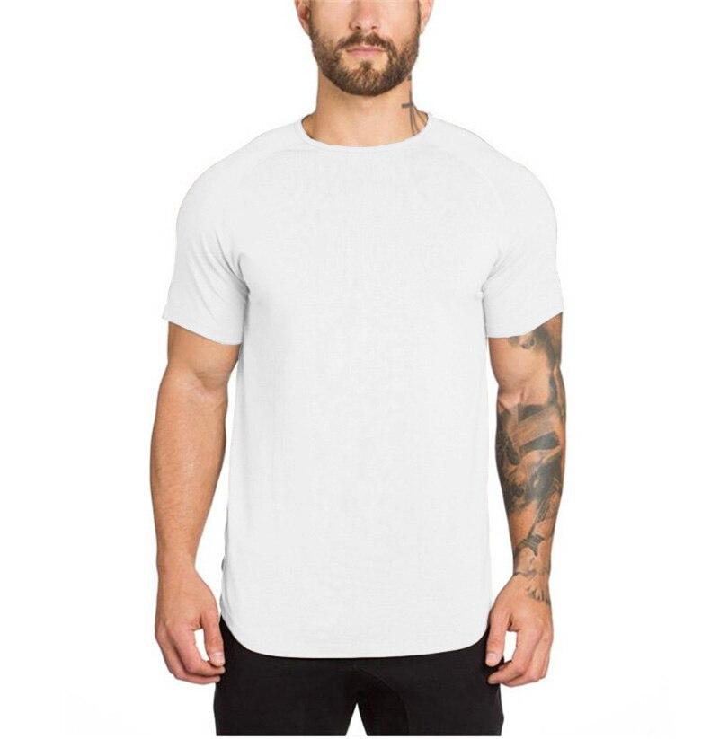 Muscleguys Merk sportscholen kleding verlengen hiphop T-shirt Mannen fitness Uitgebreide Schulp Zoom t-shirt bodybuilding t-shirts 2021 zomer tee shirt XL wit