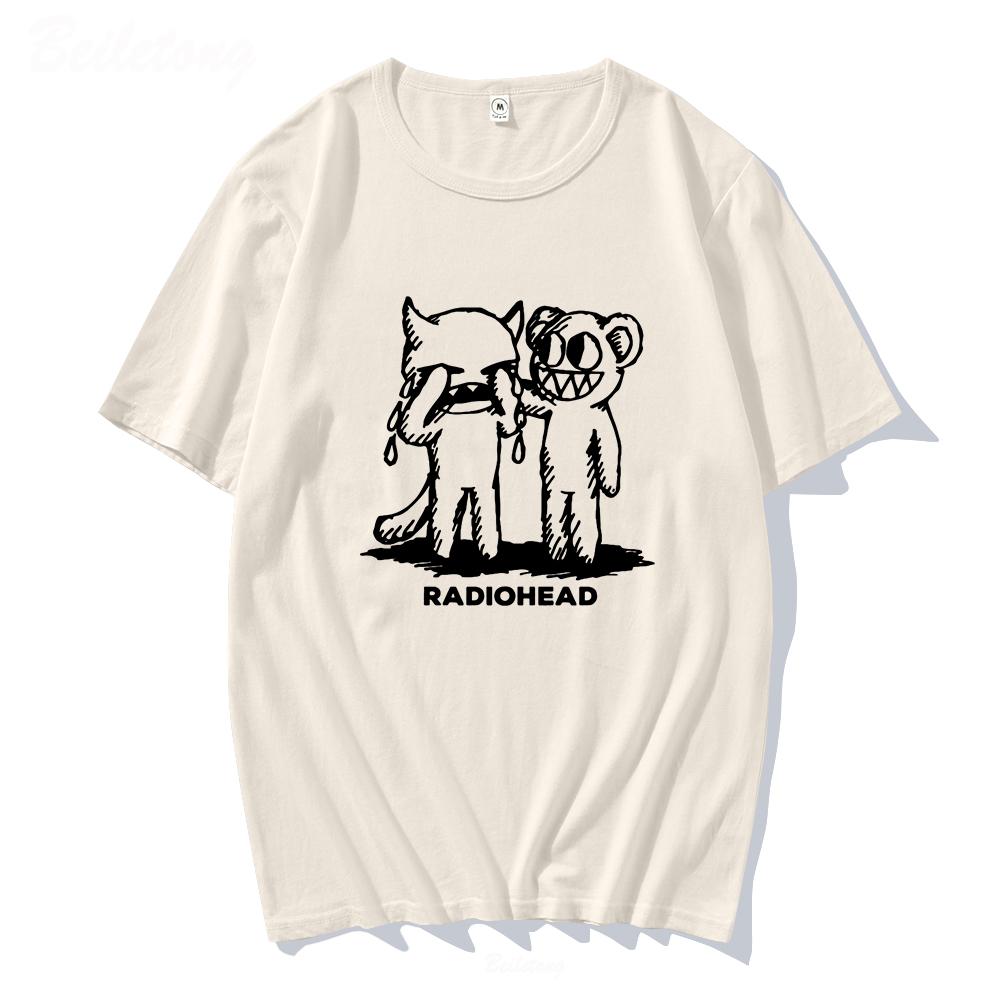 Trendy discount Radiohead T-shirt Men100% Katoen Indie Rock Band Jongen Hip Hop Oversized Tops Zomer Vrouwen Tee Vintage Kinderen Hoge Kwaliteit print S