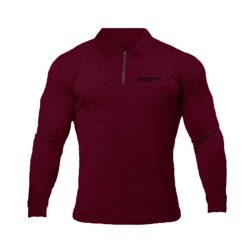 Muscleguys Nieuwkomers Business Casual Heren Revers Poloshirt Lente en Herfst Ademend Lange Mouwen Sport All-match Hoogwaardige Tops XXL bordeaux