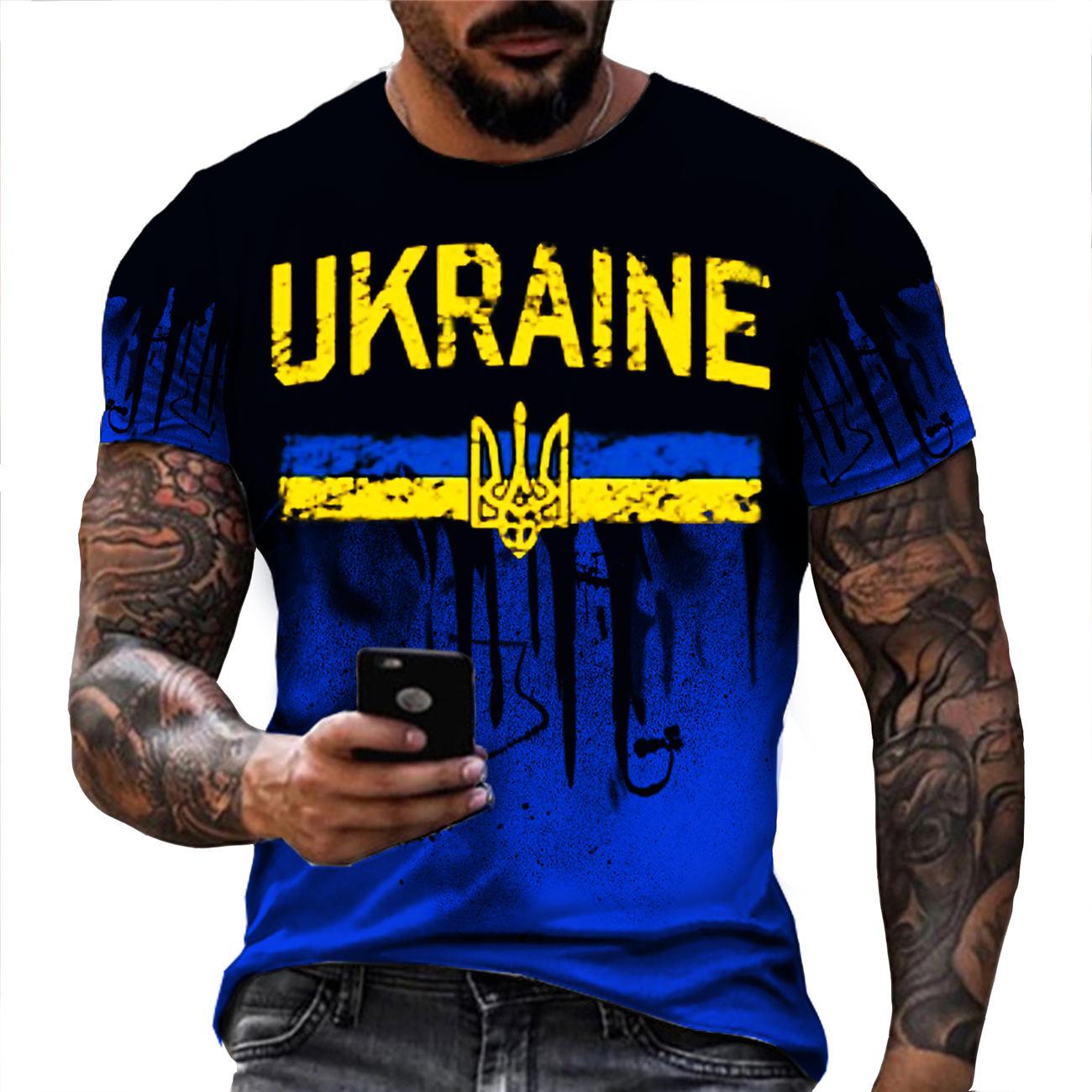 Xuhaijian02 Oekraïense T-shirts Heren 3D Vintage Print Vlag Korte Mouw Harajuku Top Oversized Shirts voor Herenkleding L