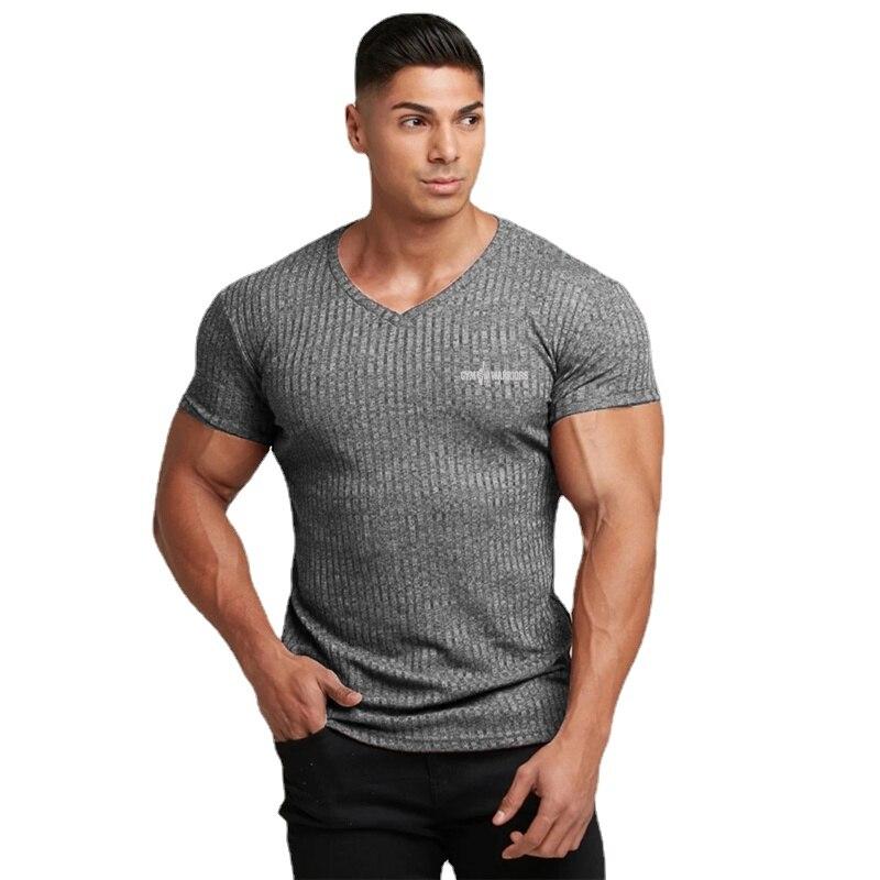 Do The Work GYm Doe het werk Zomer V-hals Heren Gebreid Gym Sport Slim Fit Mannelijke Fitness Bodybuilding Gedrukt Workout T-shirt met korte mouwen XXL grijze kleur