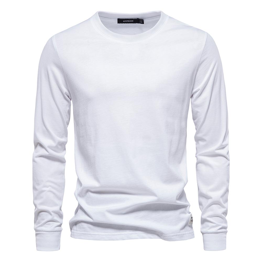 AIOPESON Men Fashion AIOPESON Effen Kleur Katoenen T-shirt Mannen Casual O-hals Lange Mouwen Heren T-shirts Nieuwe Herfst Hoge Kwaliteit Kleurrijke T-shirt voor Mannen 3XL 100-110 kg