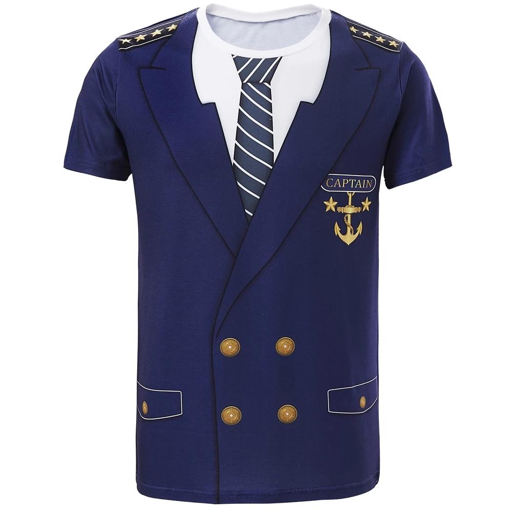 ETST WENDY 005 Nieuwe Mannen Zomer 3D Kapitein Uniform Afdrukken T-shirt Korte Mouw Kleding Casual Cosplay Streetwear Mode Outdoor Tees & Tops 6XL