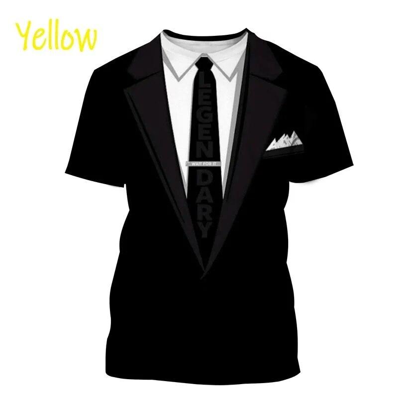 ETST 07 Zomer Mannen Smoking Retro Stropdas Pak T-shirt Strikje 3d Print T-shirt Casual Korte Mouwen Straat Grappig Nep pak Top XXL