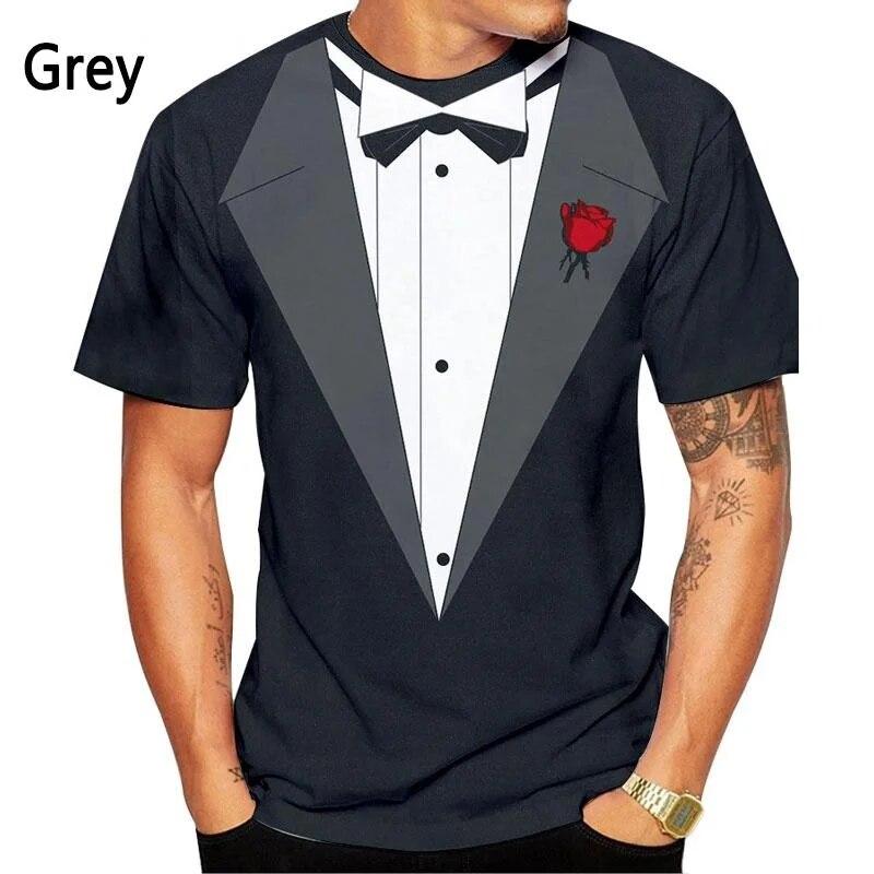 ETST 03 Zomer Mode Strikje 3d Bedrukte T-shirt Mannen En Vrouwen Casual Korte Mouw Nep Pak Tuxedo Cool streetwear Shirt XXL