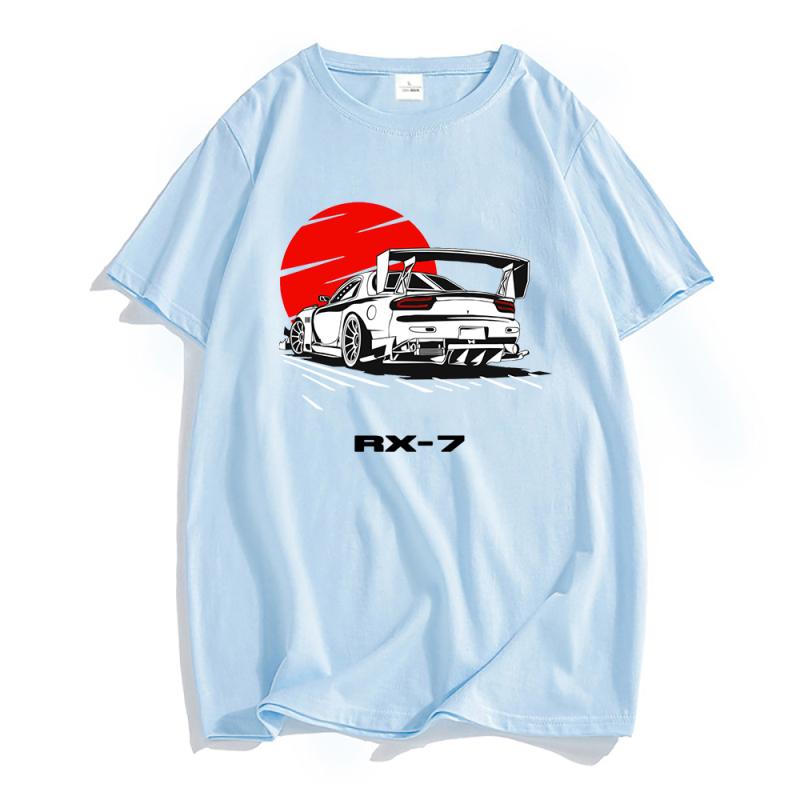 Nihao Initial D Drift Racing Rx-7 2d Print Zomer Heren O-hals T-shirt Casual 100% Katoen Korte Mouw Oversized Trui Mannen kleding M