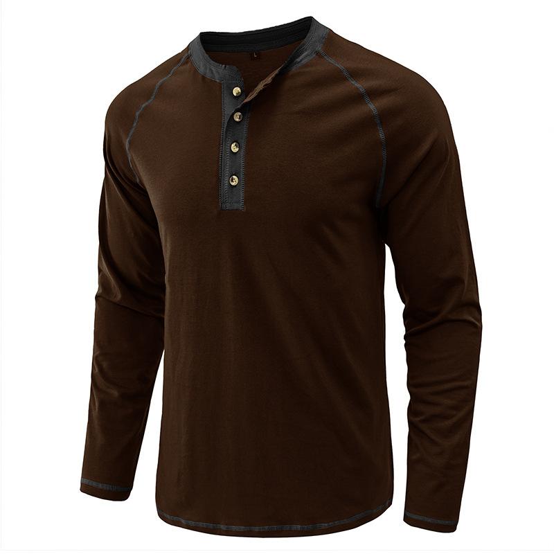 Phoca largha Men's Fit Long Sleeve Henley Shirts Underwear Casual Basic Tops 4-Button Breathable T-Shirts Athletic Workout Moisture Wicking Tee Shirts for Male XL donkerbruine kleur