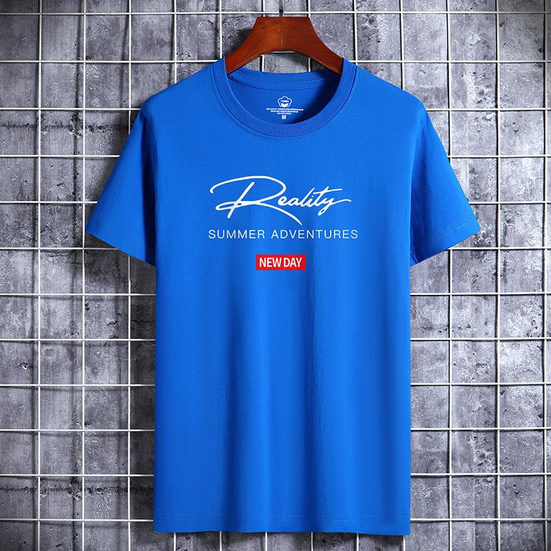 QICED Katoenen T-shirt met korte mouwen Herenmode Losse shirt met halve mouwen Bedrukt meelevend shirt XL