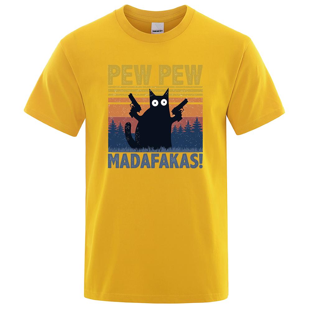 Limindong Pew Pew Madafakas T-shirt Heren Korte Mouw Nieuwigheid Grappige Kat T-shirt Katoen Oversize Tops Shirts Tee T-shirt Ronde Hals Streetwear S