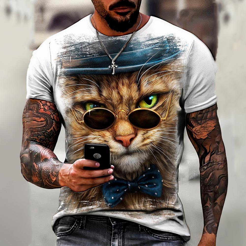 ETST WENDY 05 Men's T-Shirt Trend Cat Element T Shirt For Men Daily Outdoor Fashion O-neck Short Sleeve Tees Comfortable Material Clothing Top L
