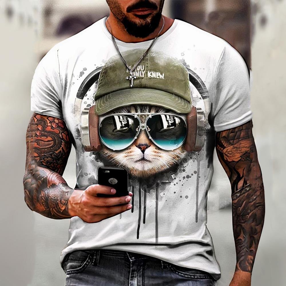 ETST WENDY 05 Men's T-Shirt Trend Cat Element T Shirt For Men Daily Outdoor Fashion O-neck Short Sleeve Tees Comfortable Material Clothing Top 3XL