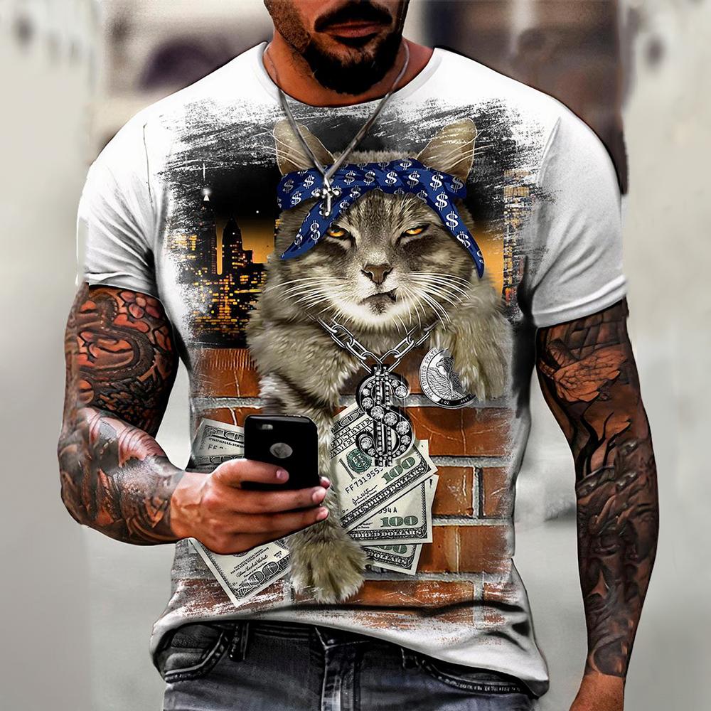 ETST WENDY 05 Men's T-Shirt Trend Cat Element T Shirt For Men Daily Outdoor Fashion O-neck Short Sleeve Tees Comfortable Material Clothing Top XL
