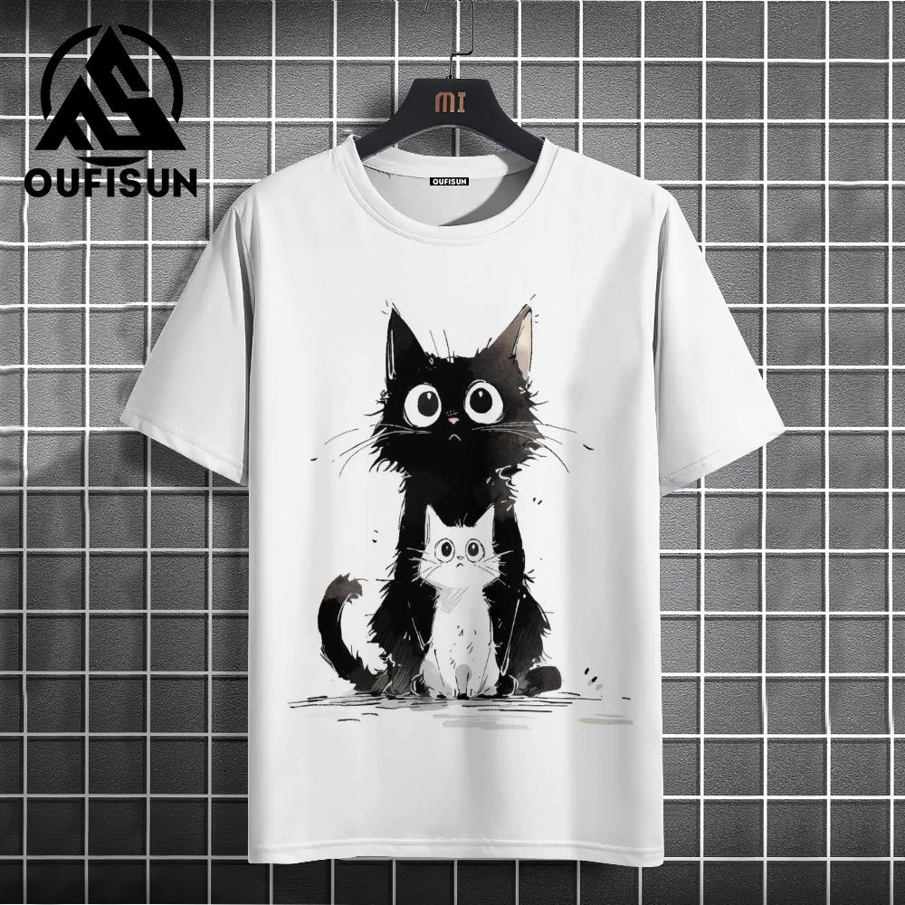 Xuhaijian02 Zomer Heren T-shirt Dier Schattige Kat Print Ronde Hals Korte Mouw Tee Street Trend Tops Oversized Herenkleding T-shirt Voor Heren 5XL