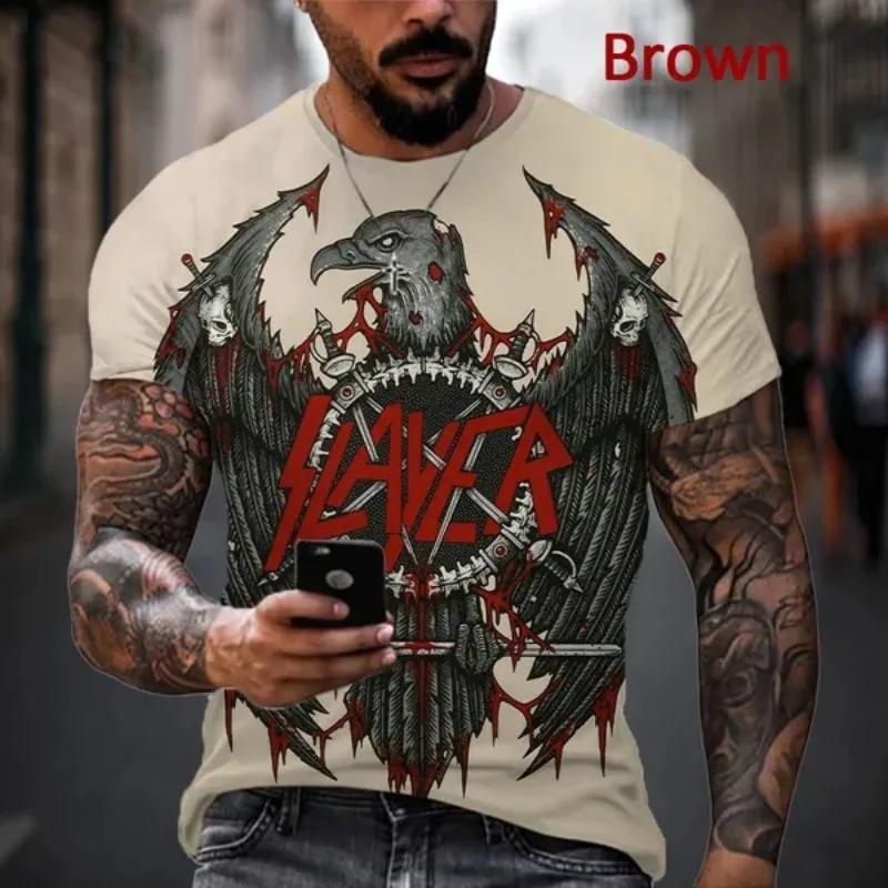 Baibao QIQI Heavy Metal Rock Band Slayer 3D-geprint heren casual hiphop ronde hals coole korte mouw stijl T-shirt cosplay herenkleding L