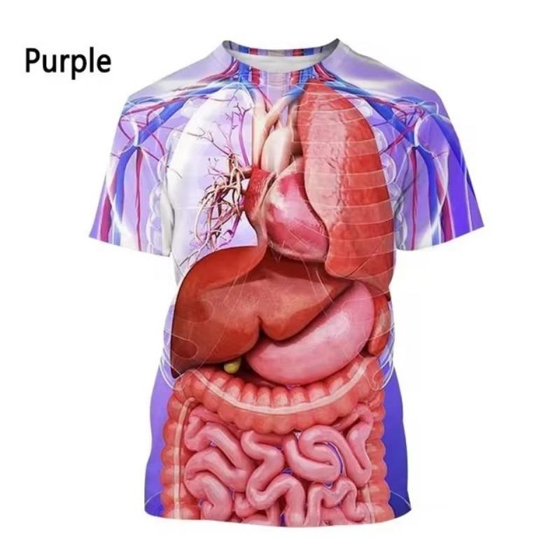 Forever Men Mode Nieuwe bedrukking Menselijke organen en botten Heren T-shirt Casual Korte mouwen Ronde hals Harajuku Groot Comfortabel M