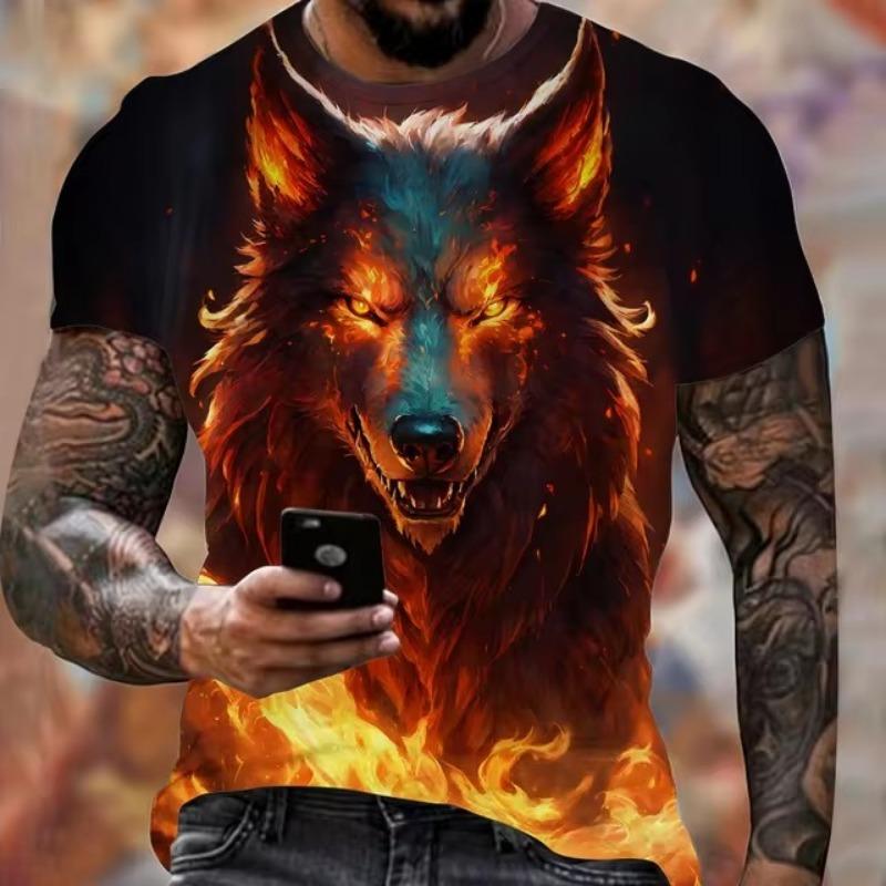 Forever Men Animal Harajuku Graphic 3D Print T-Shirt Fashion Wolf Pattern Short Sleeve Summer Men's Clothing Breathable Fitness T-Shirts XL