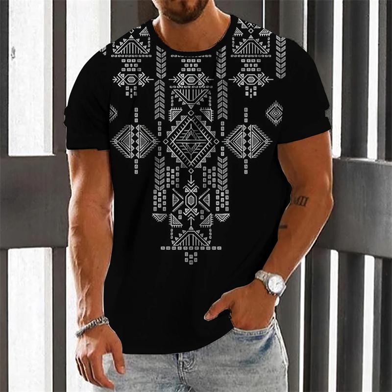 ETST0013 African Tradition Pattern Print T-shirt For Men Clothing Street Hip Pop New Designs Tee Shirt Daily Casual Crew Neck Male Tops 2XL