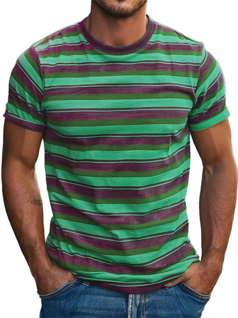 ETST WENDY 005 Heren Retro Stripe 3D Geprint T-shirt Zomer Casual Korte Mouw Mode Ronde Hals T-shirt Losse Snel Drogende Ademende Sport T-shirts XL