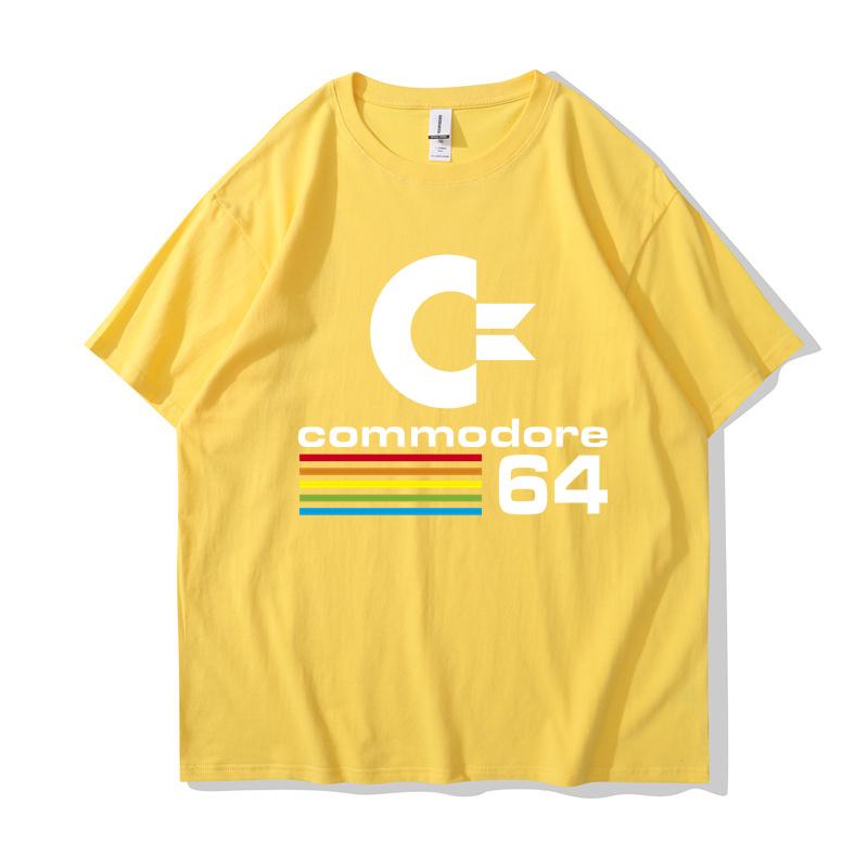 A washed short sleeved T-shirt Top Losse heren T-shirts Zomer Commodore 64 Print T-shirt C64 SID Amiga Retro Cool Design Street Korte Mouw Top Tee Katoenen Kleding 3XL