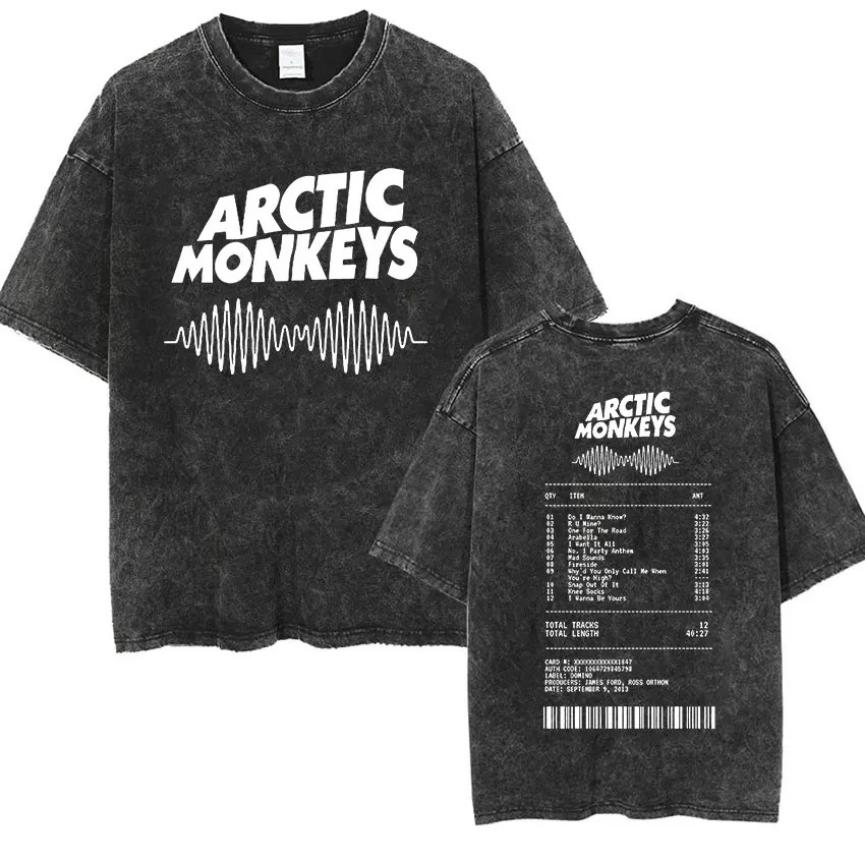 Washed T Shirt top No.1 Retro Rock Arctic Monkeys Muziek Album Grafisch T-shirt Heren Vintage Gewassen Oversized Korte Mouw T-shirt M