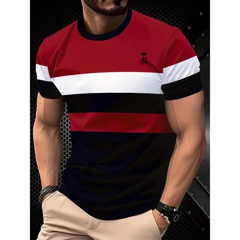 ETST 03 Zomer Klassiek Heren T-shirt Outdoor Ronde Hals Korte Mouw Top Streep Print Street Los T-shirt Mannelijk Oversized Kleding M