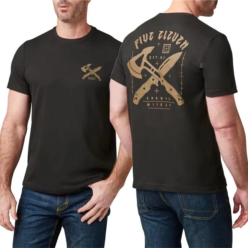 The best product for you 2025 High Quality USA 5.11 Tactical Men T-Shirt Cotton Printed Round Neck Fitness Training Round-neck Short Sleeved Shirt XL