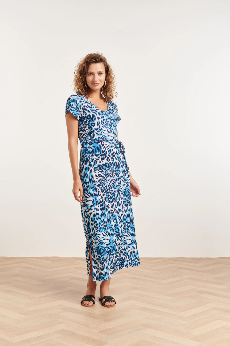 Smashed Lemon 24363 dames maxi te jurk met dieren print | white-light