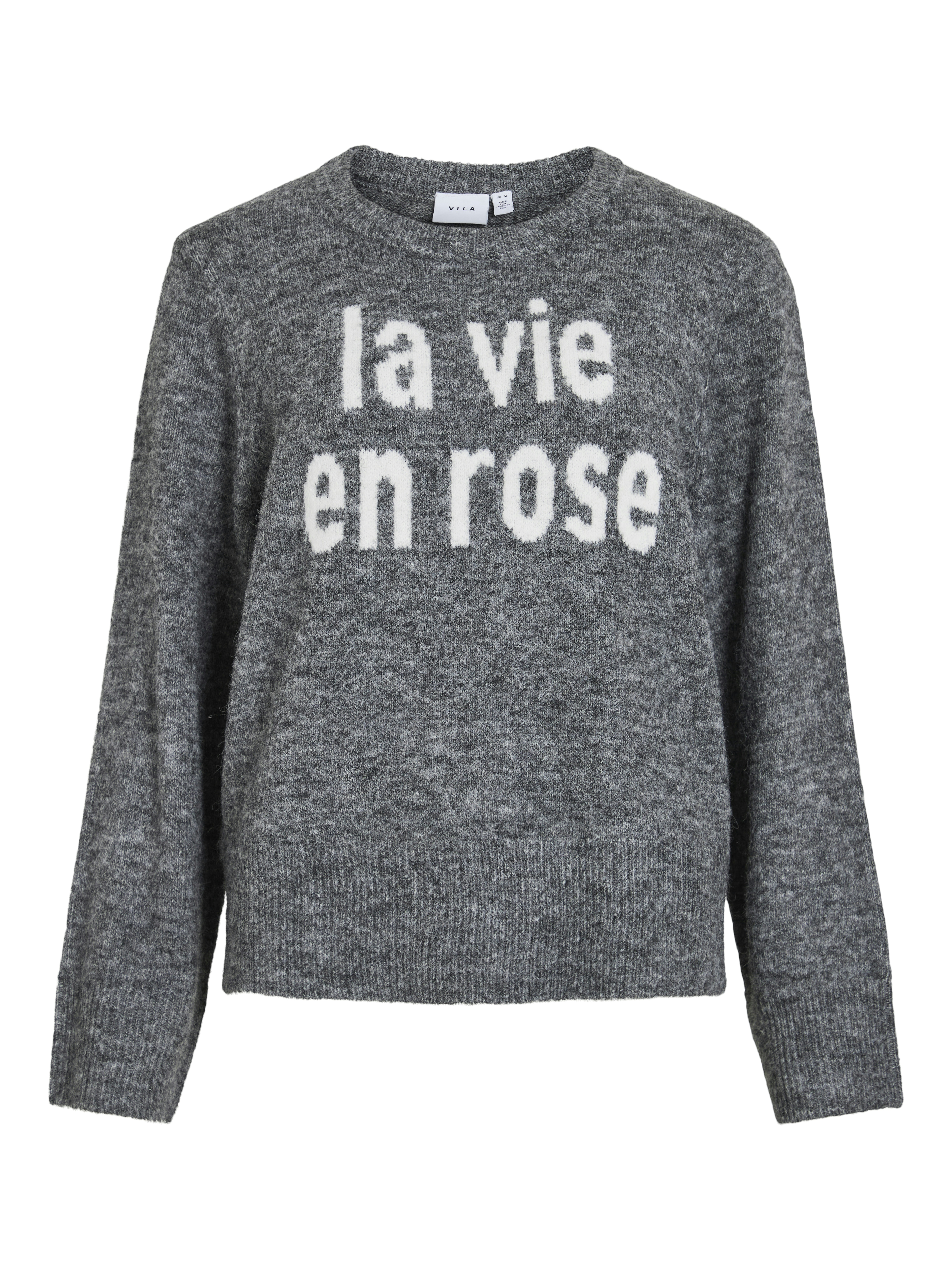 Vila vimelie o-neck l/s detail knit top/ 14110525 medium grey melange