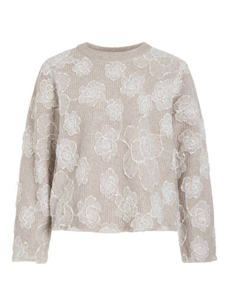 Vila Vihayden o-neck ls embroidery knit top zand dessin