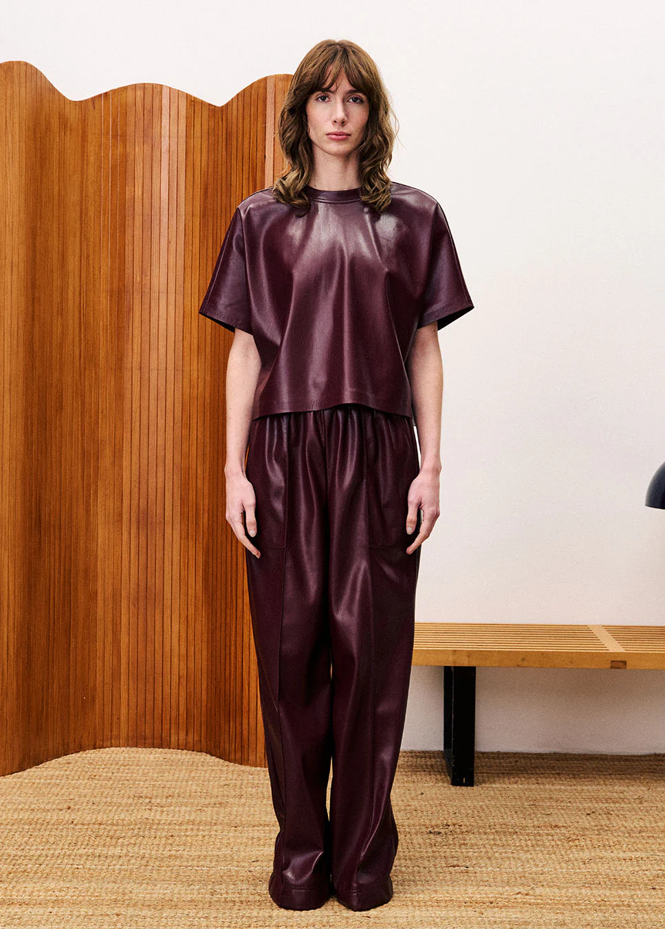 FRNCH Michaux lakleren broek bordeaux