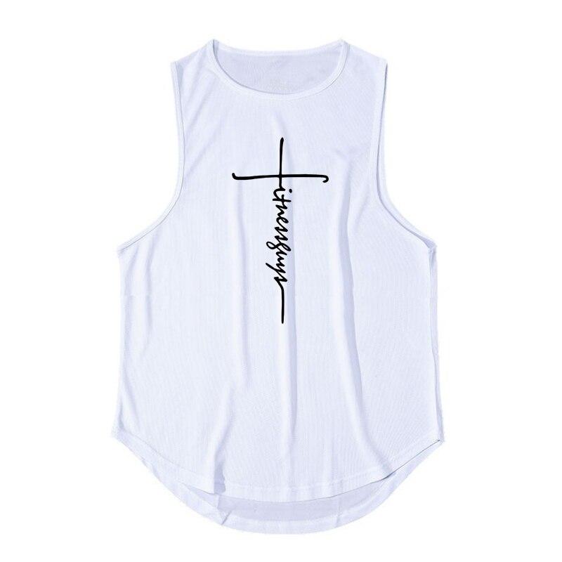 Muscleguys Gymkleding voor heren Zomer Indoor Fitness Ademend Sneldrogend Mouwloos T-shirts Gedrukt Outdoor Running Tank Tops XXL wit