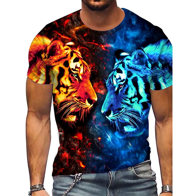 Happy Show Nieuwe zomer herenmode T-shirt persoonlijkheid diepblauw kristal tijger bedrukt heren T-shirt top 4XL