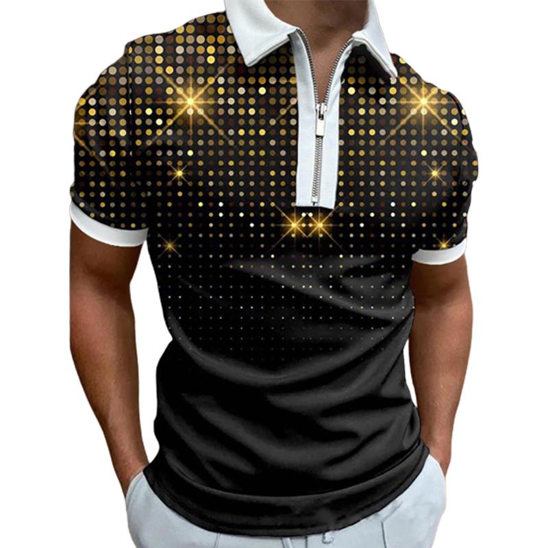 Happy Show Casual Revers T-shirt Jonge Mannen Mode Rits T-shirt Korte Mouw T-shirt Mannen 3D Gouden Uitstraling Print T-shirt 6XL