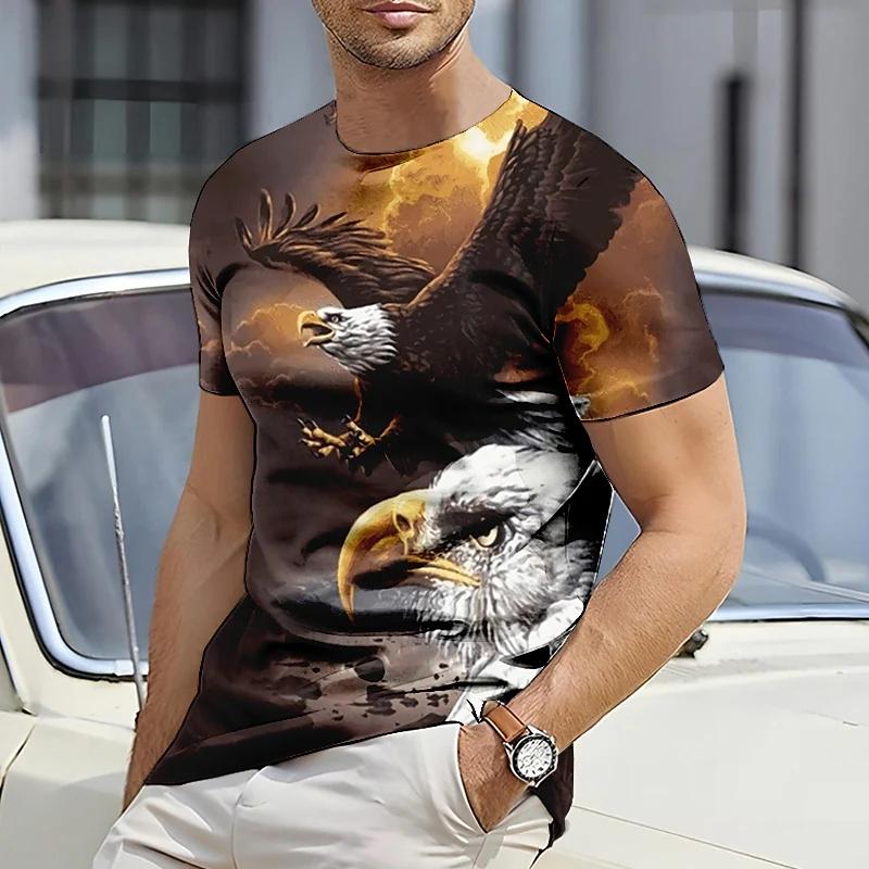 ETST 03 Wolf Heren T-shirt 3D Eagle Print T-shirt Tops Vintage Korte Mouw Dierenpatroon Kleding Oversized T-shirts Casual Heren Streetwear XL
