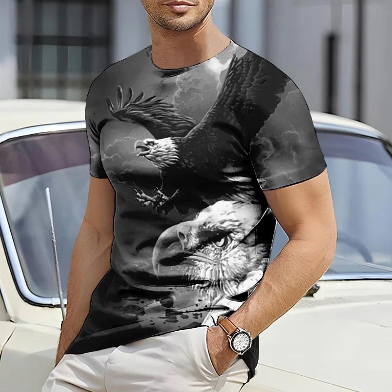 ETST 03 Wolf Heren T-shirt 3D Eagle Print T-shirt Tops Vintage Korte Mouw Dierenpatroon Kleding Oversized T-shirts Casual Heren Streetwear L