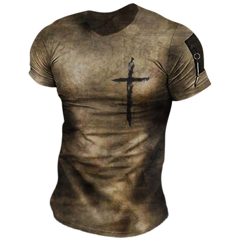 ETST 03 Jezus kruisshirt heren | Heren T-shirt Kruis Jezus | Jesus Cross T-shirt - Vintage Prin XS