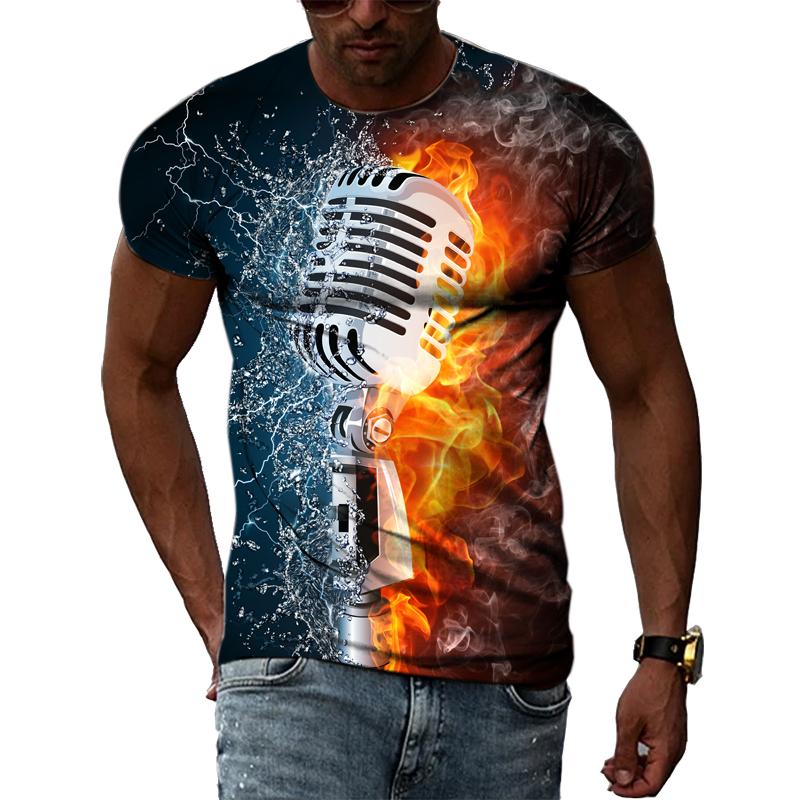 ETST 07 Zomermode Muziekelement Patroon T-shirt Hiphop Trend Microfoon Afdrukken Tops Casual Nieuwigheid Herenkleding met korte mouwen 5XL