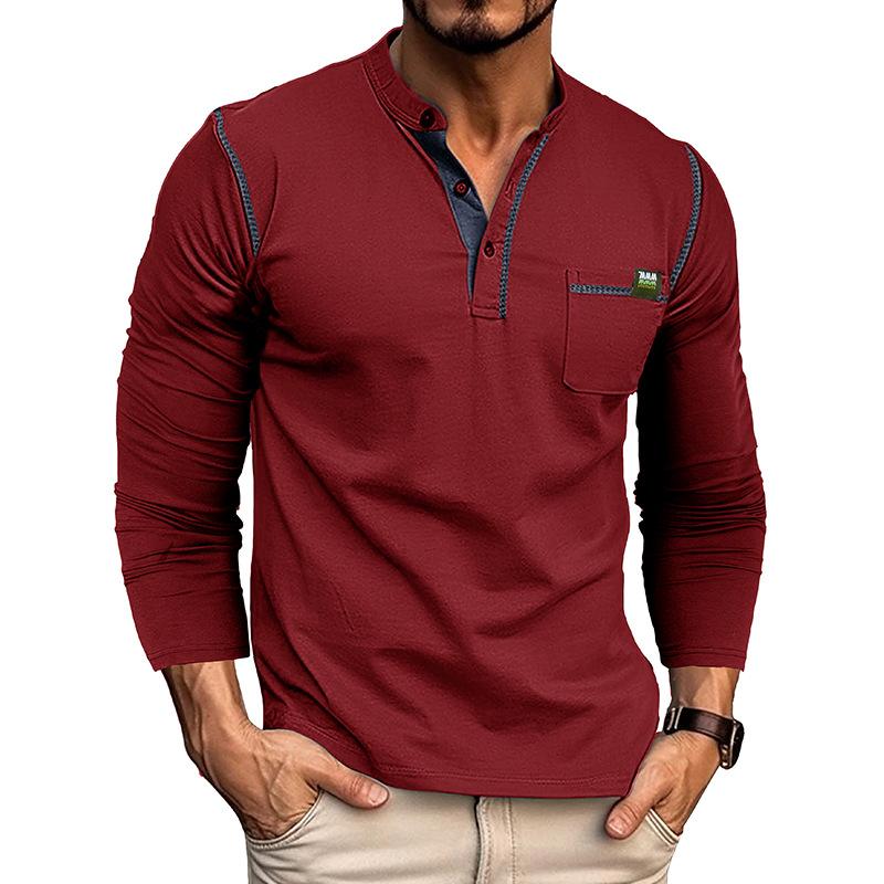 Phoca largha Pasvorm voor heren Henley-shirts met lange mouwen Stretchondergoed Informeel Basic Tops Knoop Ademend Sport-T-shirts Atletisch Workout Vochtregelerend T-shirts XL